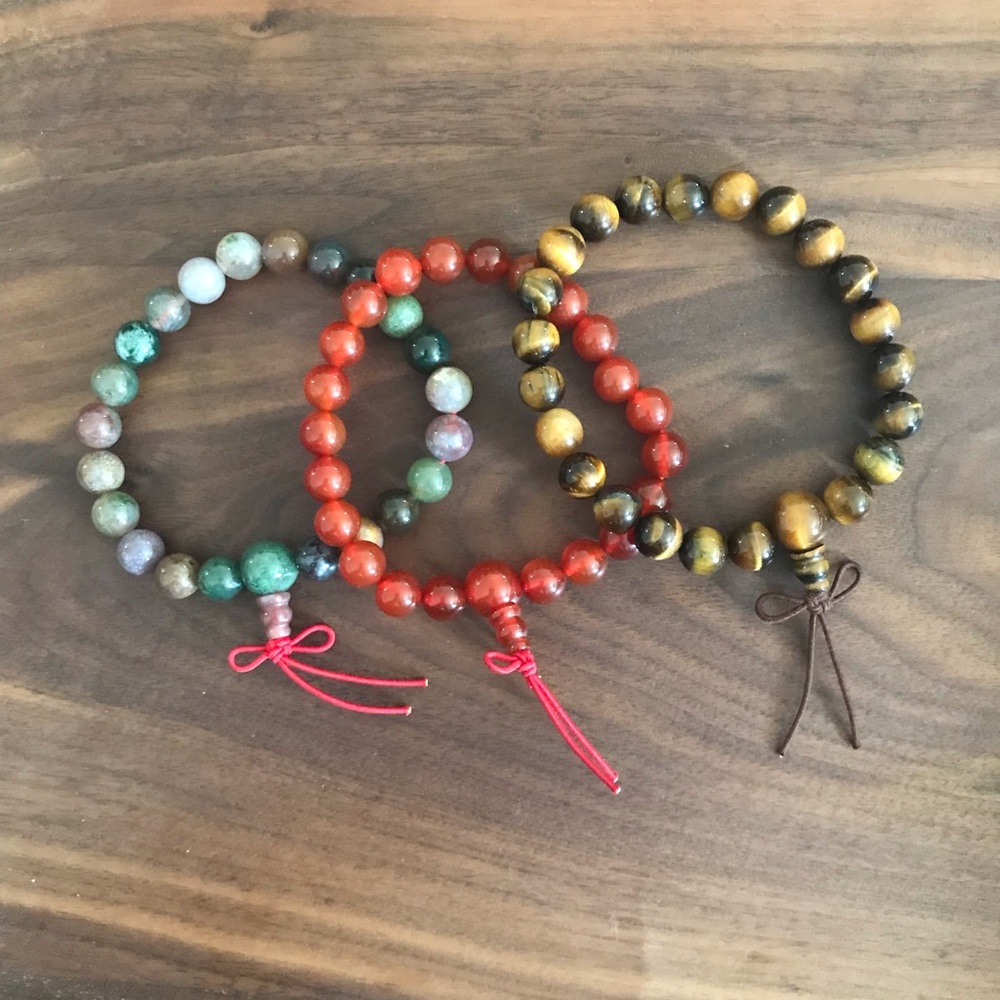 Handmade Boho Tigers Eye Carnelian Agate Bead Stretch Bracelets Earthy Festival